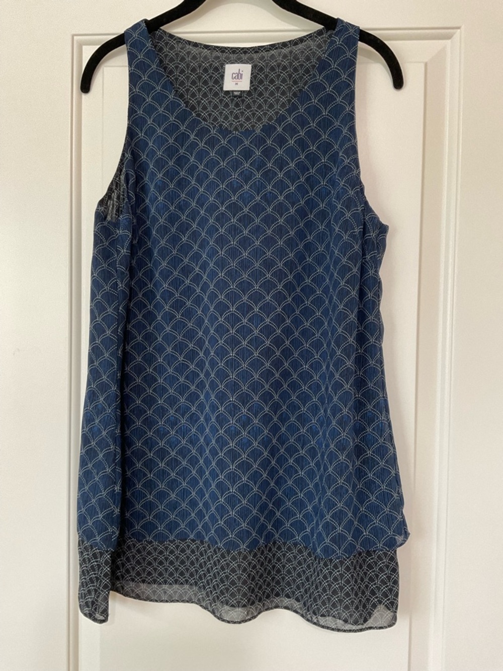 CAbi Navy Blue Patterned Layered Tank Top